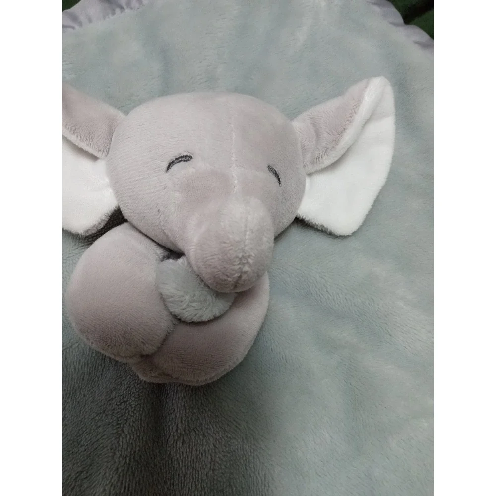 Grey Elephant Baby Lovey Security Blanket Plush Satin Trim‎ Minky Snuggler